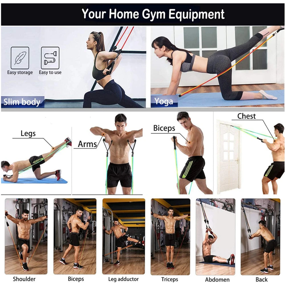 Workout Bar with Resistance Bands Set
