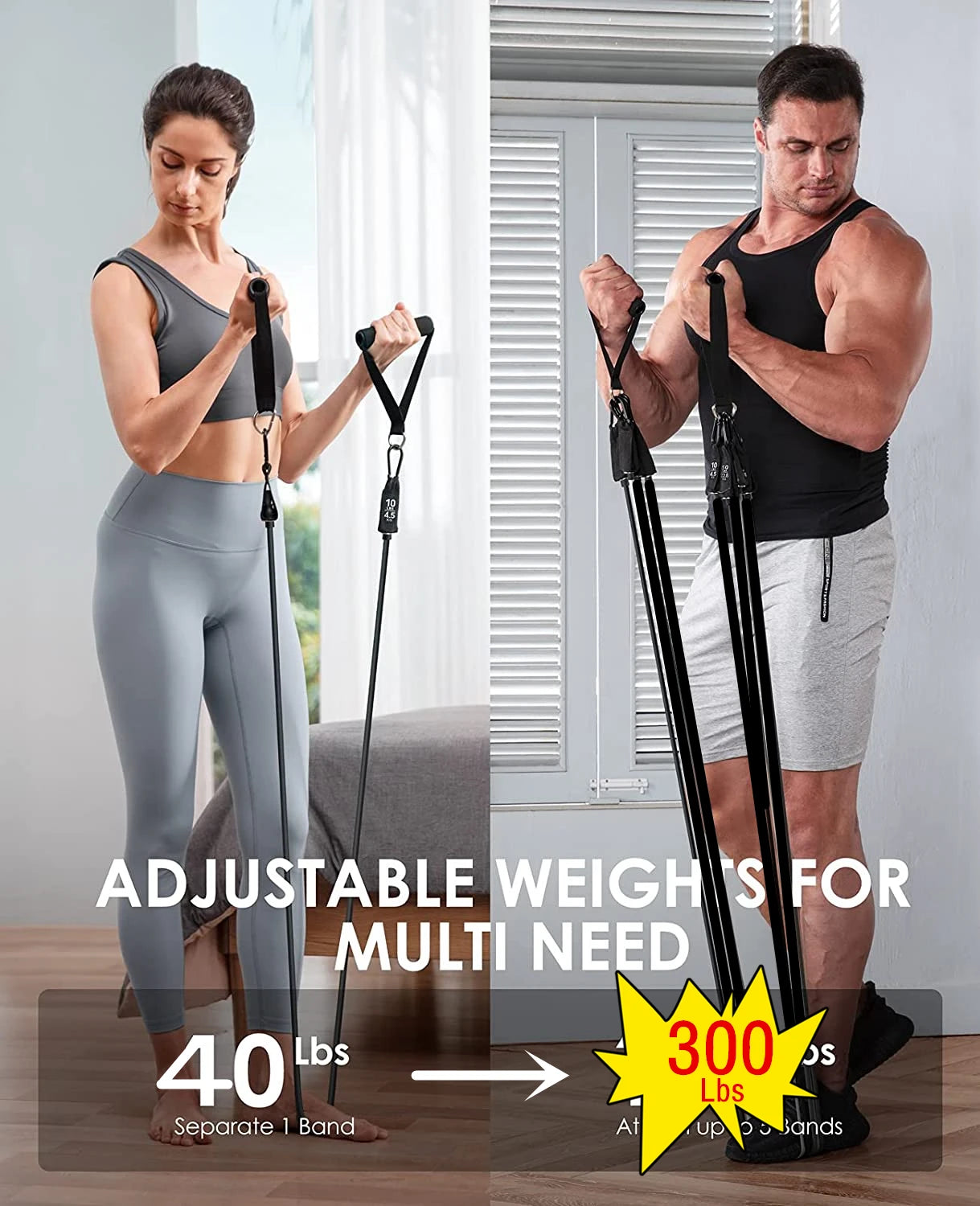 Workout Bar with Resistance Bands Set