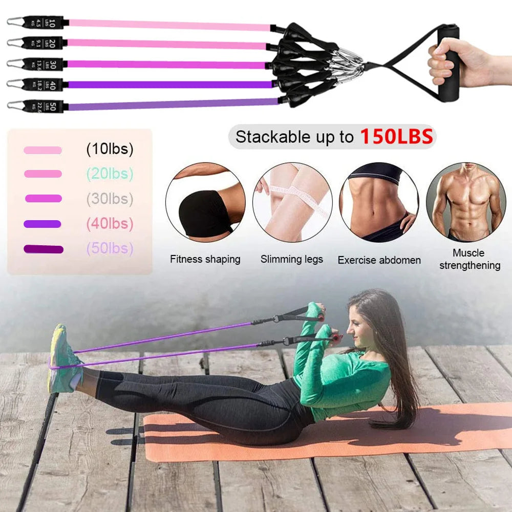 Workout Bar with Resistance Bands Set