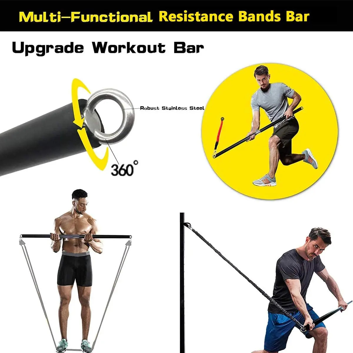Workout Bar with Resistance Bands Set