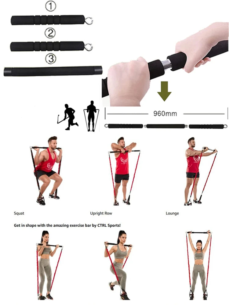 Workout Bar with Resistance Bands Set