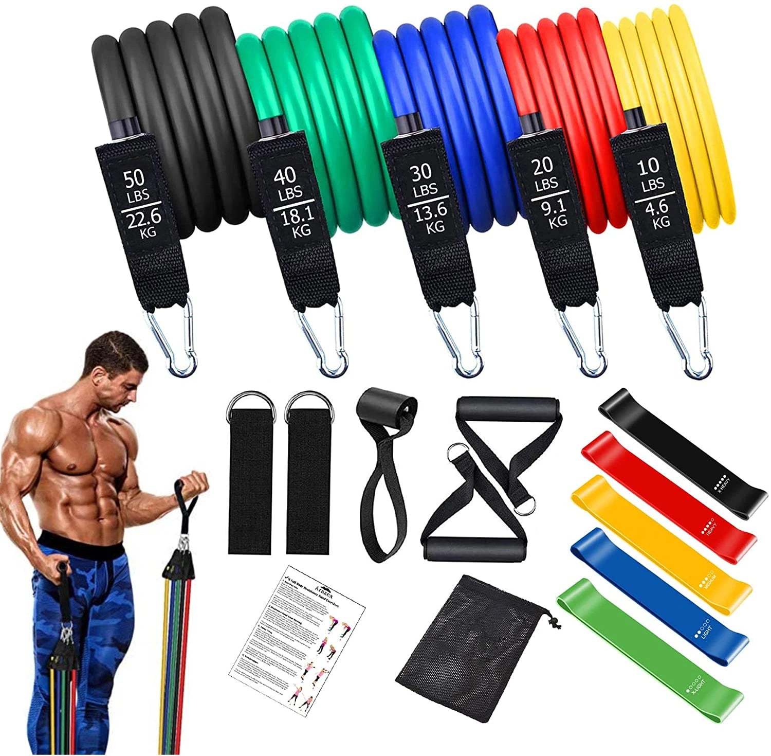 Workout Bar with Resistance Bands Set
