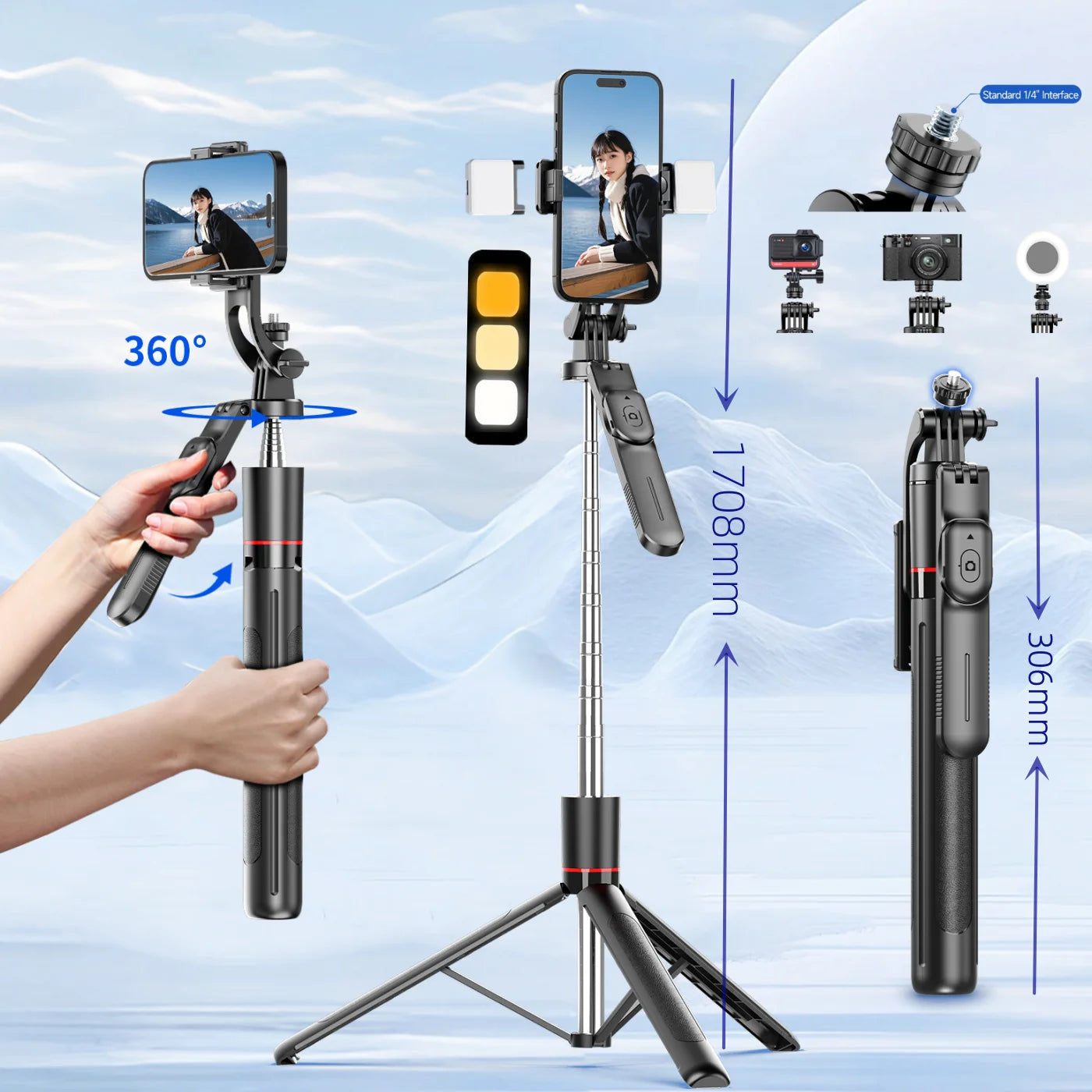 MEUYAG Selfie Tripod with Light